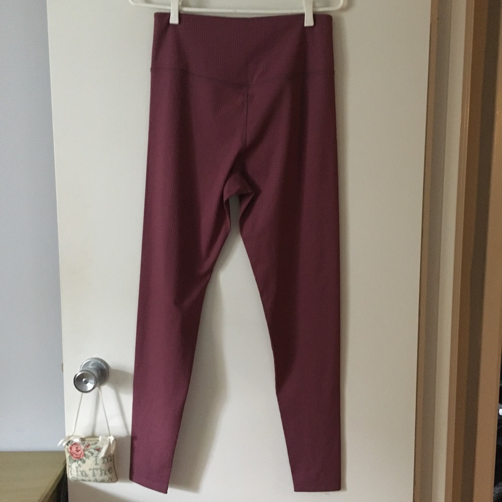 New GIRLFRIEND COLLECTIVE Goji Raspberry Ribbed High Rise Stretch Leggings L - Picture 4 of 6